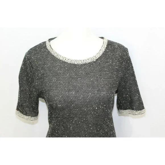 CAbi Womens Style 542 Black Grey Tweed Coco Shell Short Sleeve Sweater S - Picture 2 of 6